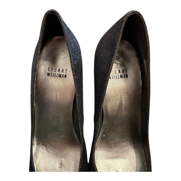 Stuart Weitzman Navy‎ Dagger Mini Glitter size 8.5 EU 5" Stiletto Heel Designer - Picture 4 of 6